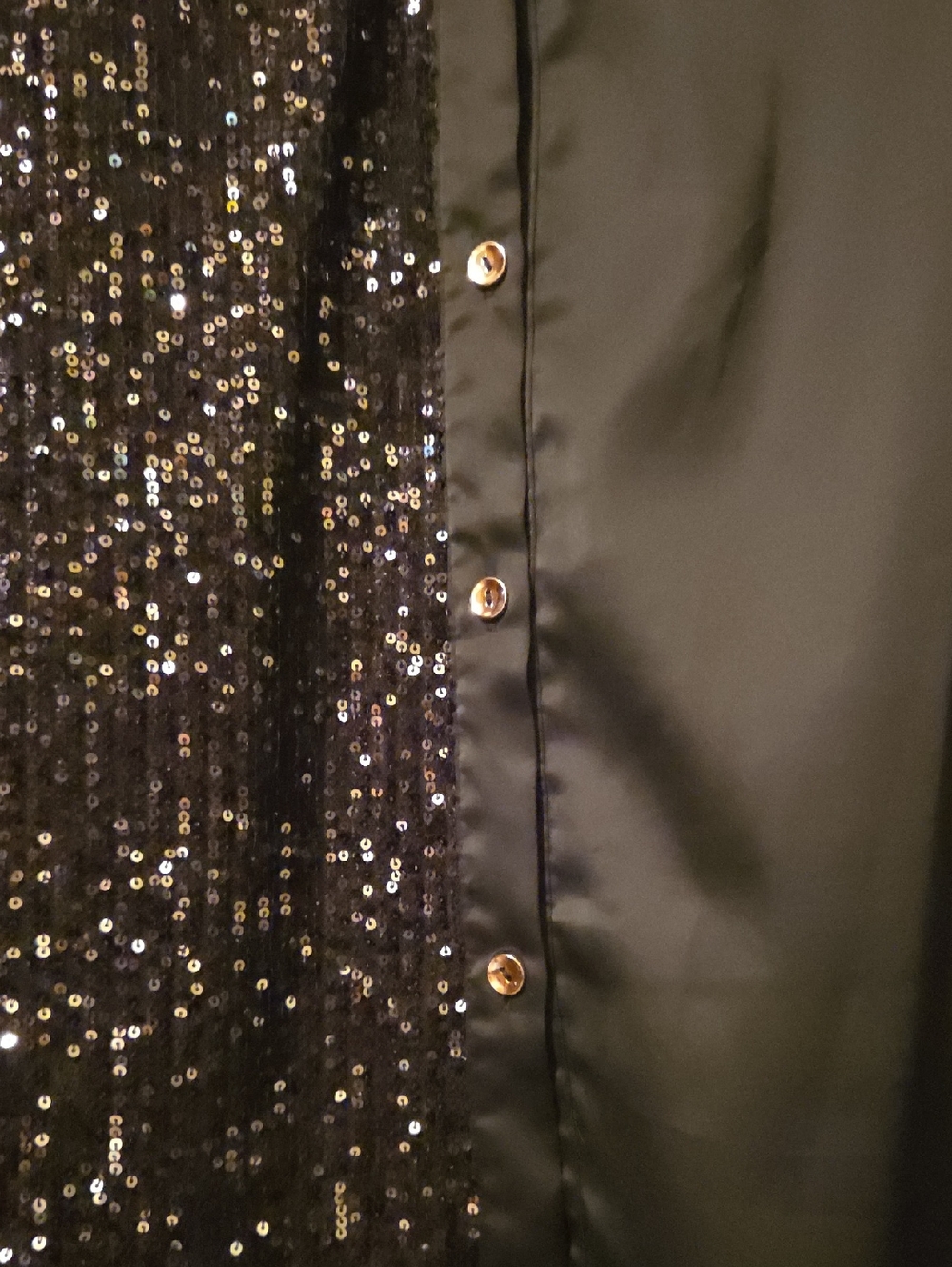 Black Sequin Panel Button-Up Tunic Shirt Dress - Picture 3 of 3